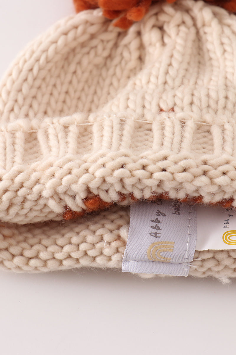 Beige pompom hi cable beanie hat - 6