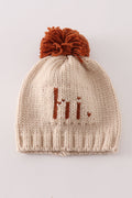 Beige pompom hi cable beanie hat - 3