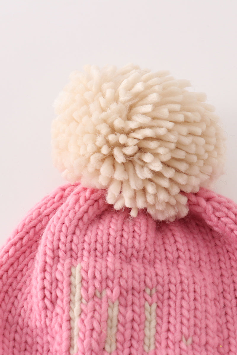 Pink pompom hi cable beanie hat - 4