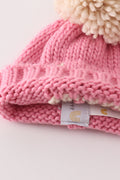 Pink pompom hi cable beanie hat - 6