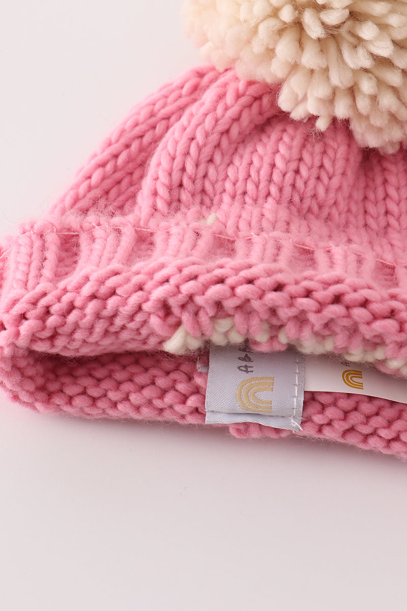 Pink pompom hi cable beanie hat - 6