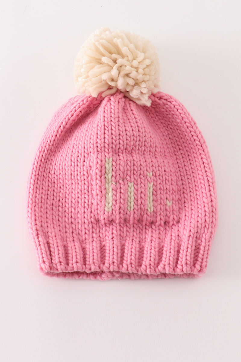 Pink pompom hi cable beanie hat - 3
