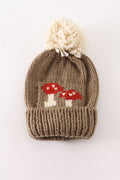 Brown pompom mushroom cable beanie hat - 2
