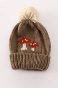 Brown pompom mushroom cable beanie hat - 3