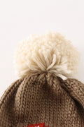 Brown pompom mushroom cable beanie hat - 4