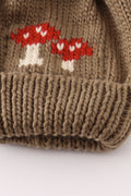 Brown pompom mushroom cable beanie hat - 5