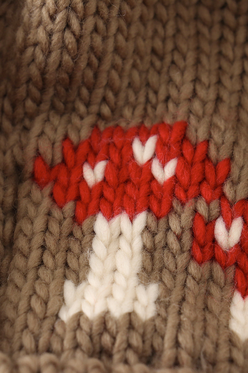 Brown pompom mushroom cable beanie hat - 6