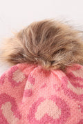 Pink pompom leopard cable beanie hat - 4