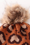 Brown pompom leopard cable beanie hat - 4