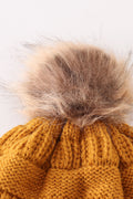 Mustard pompom cable beanie hat - 4