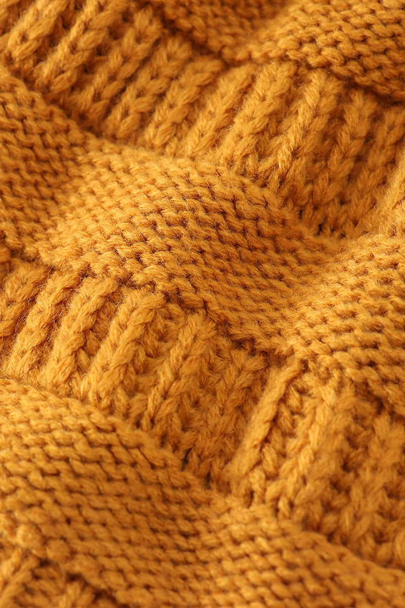Mustard pompom cable beanie hat - 5