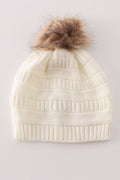 Ivory pompom cable beanie hat - 3