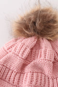 Pink pompom cable beanie hat - 4