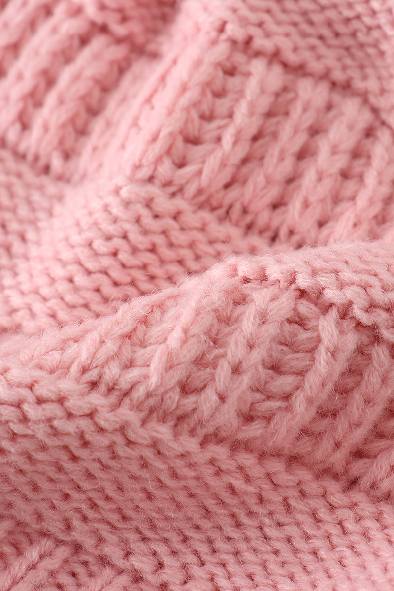 Pink pompom cable beanie hat - 5