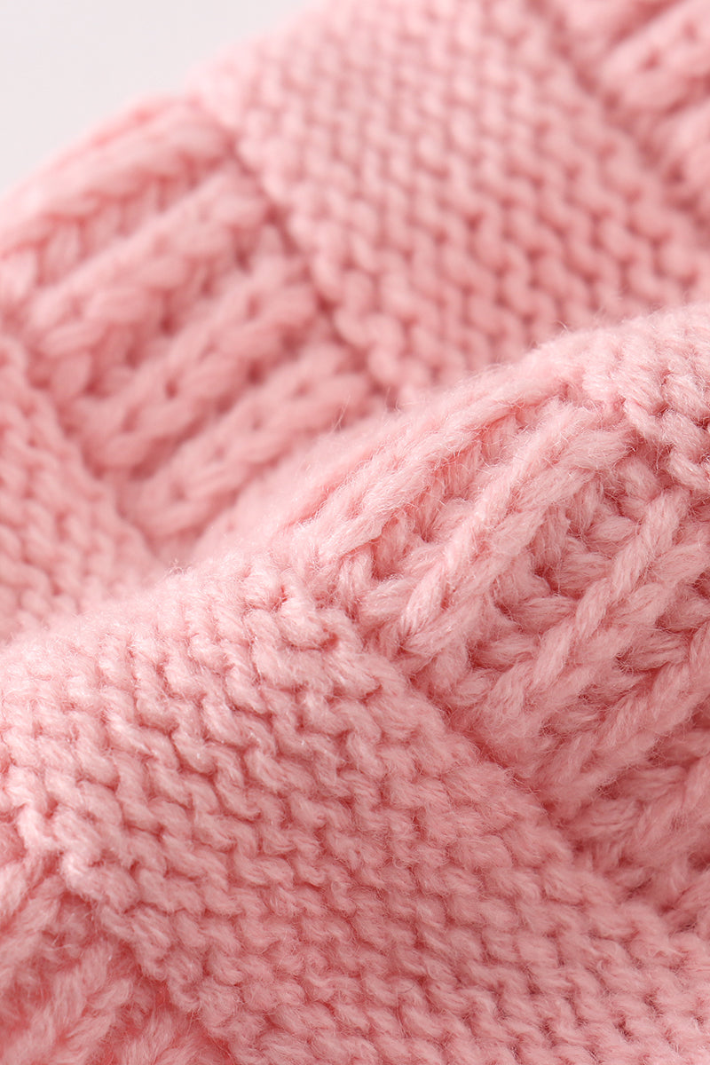 Pink pompom cable beanie hat - 6