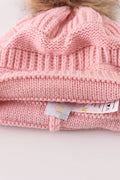 Pink pompom cable beanie hat - 7