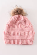 Pink pompom cable beanie hat - 3