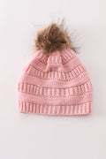 Pink pompom cable beanie hat - 2