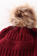 Burgundy pompom cable beanie hat - 4