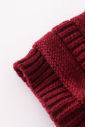 Burgundy pompom cable beanie hat - 5