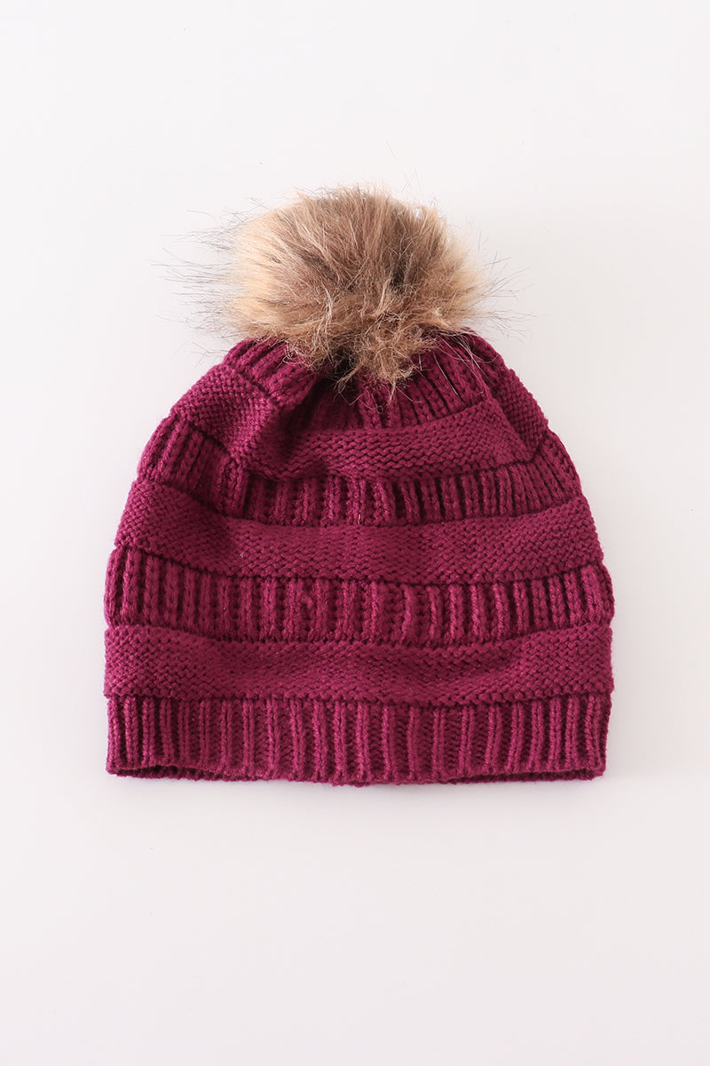 Violet pompom cable beanie hat - 2
