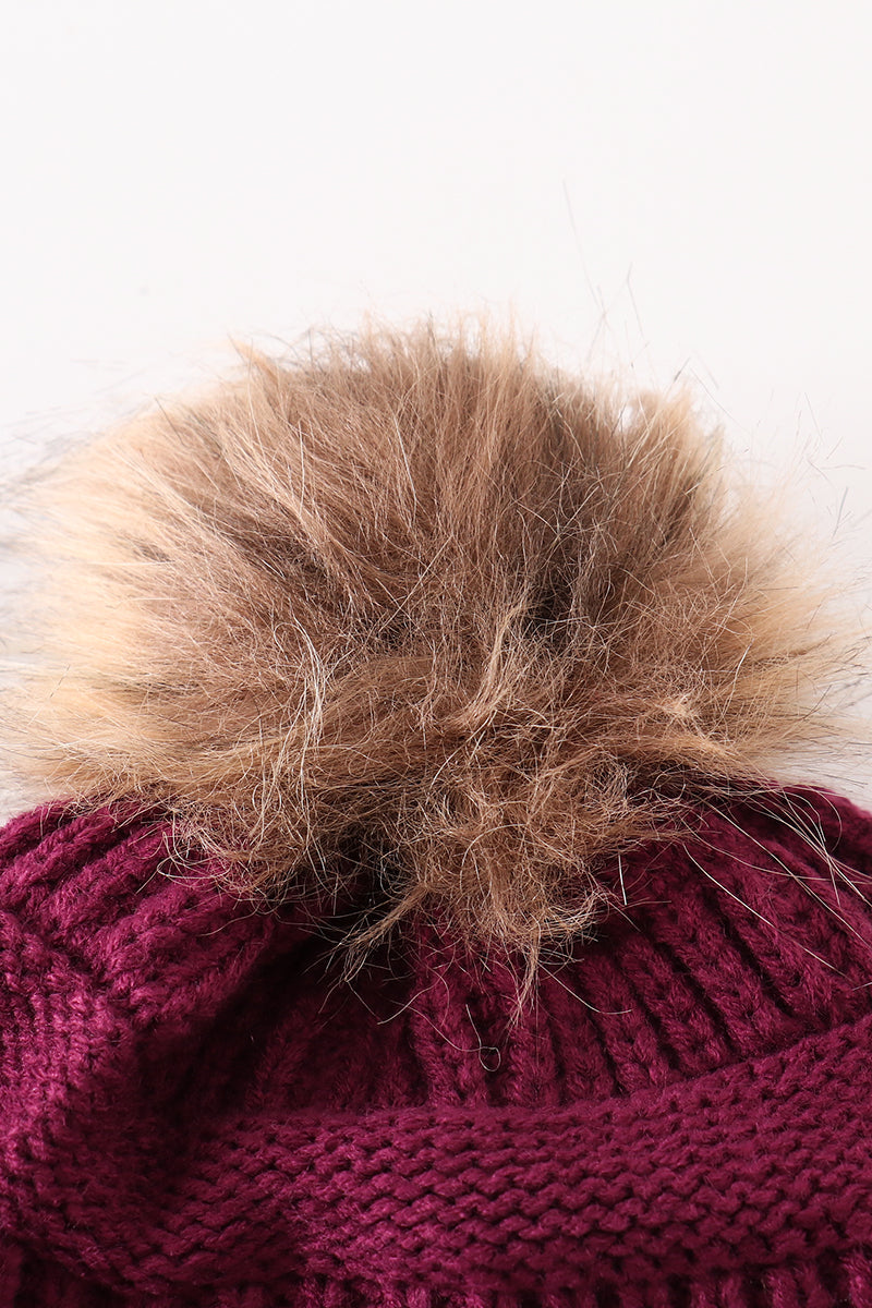 Violet pompom cable beanie hat - 3