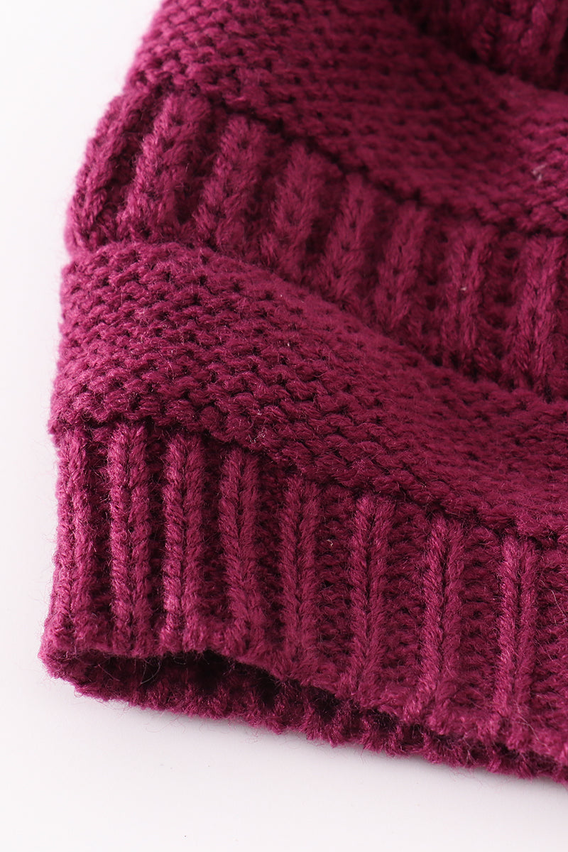 Violet pompom cable beanie hat - 4