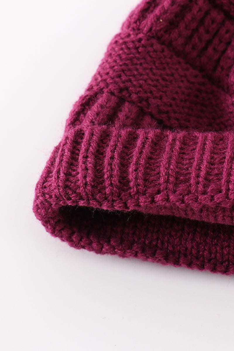 Violet pompom cable beanie hat - 5