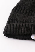 Black pompom cable beanie hat - 5