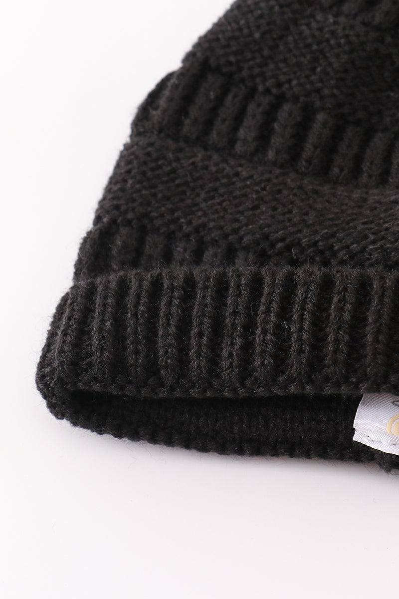 Black pompom cable beanie hat - 5
