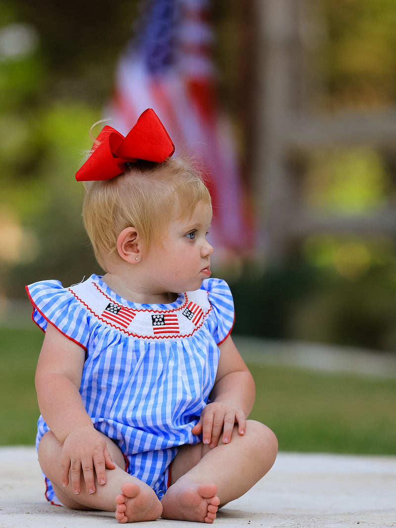 4th of july Flag Embroidery Smocking Girls Romper - 2