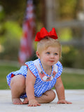 4th of july Flag Embroidery Smocking Girls Romper - 1