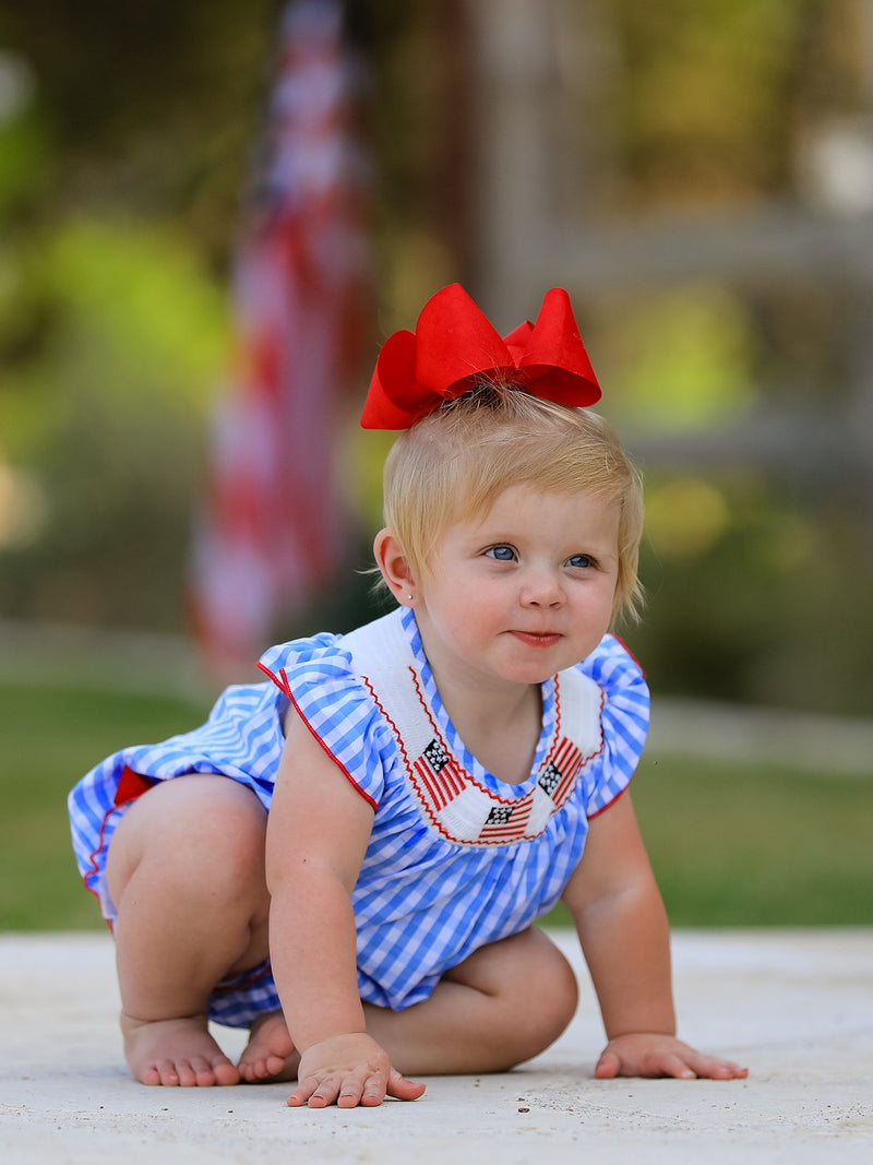 4th of july Flag Embroidery Smocking Girls Romper - 1