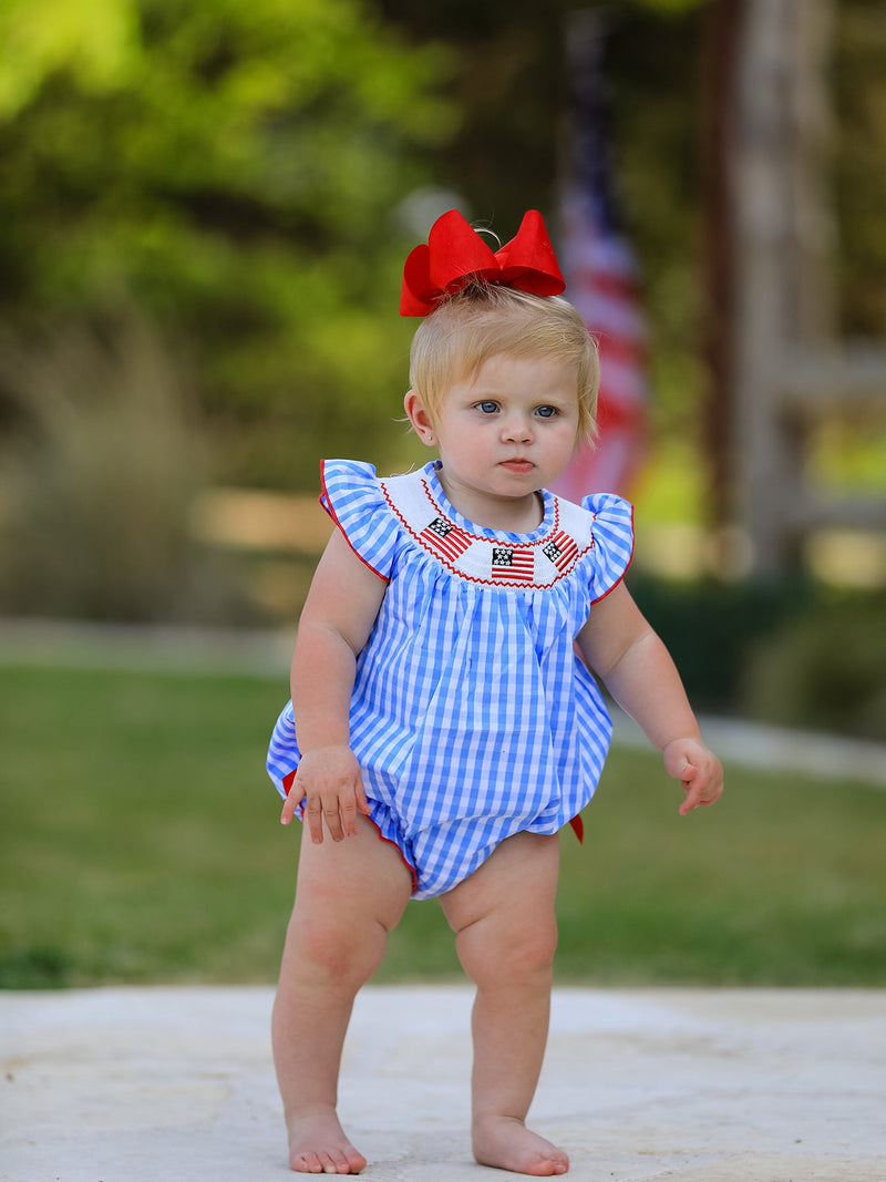 4th of july Flag Embroidery Smocking Girls Romper - 3