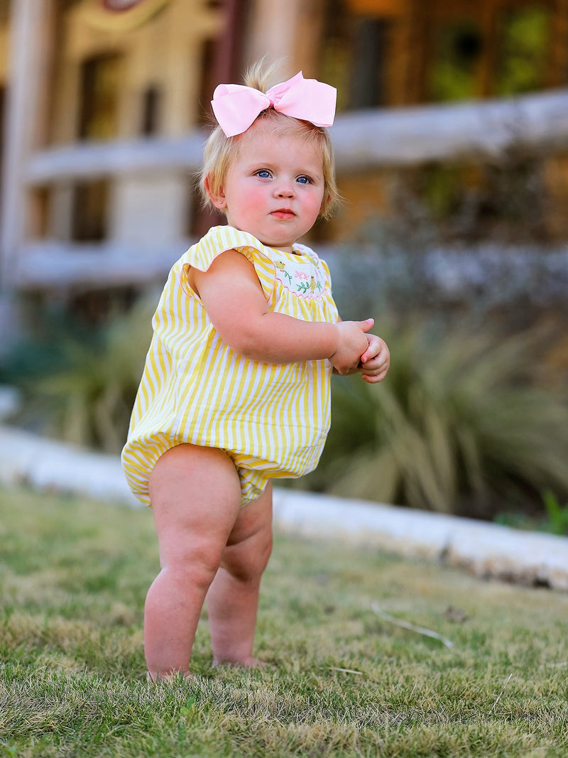Spring/Summer Chick Floral Embroidery Smocking Girls Romper - 2