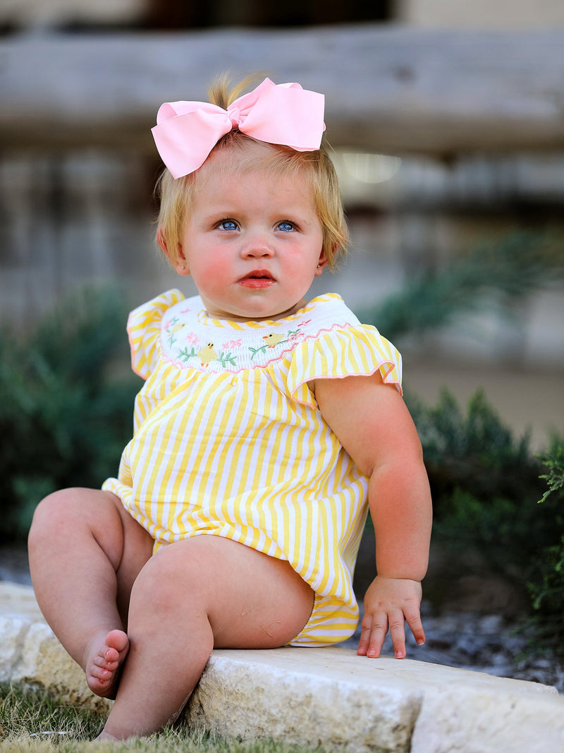 Spring/Summer Chick Floral Embroidery Smocking Girls Romper - 3