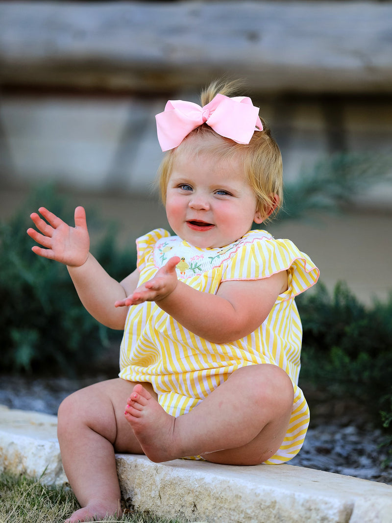 Spring/Summer Chick Floral Embroidery Smocking Girls Romper - 4