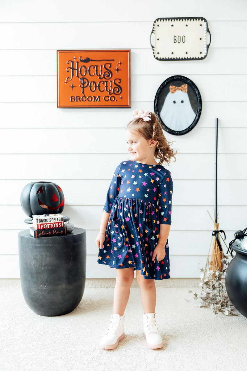 Halloween Stars 3/4 Sleeve Pocket Twirl Dress - 3