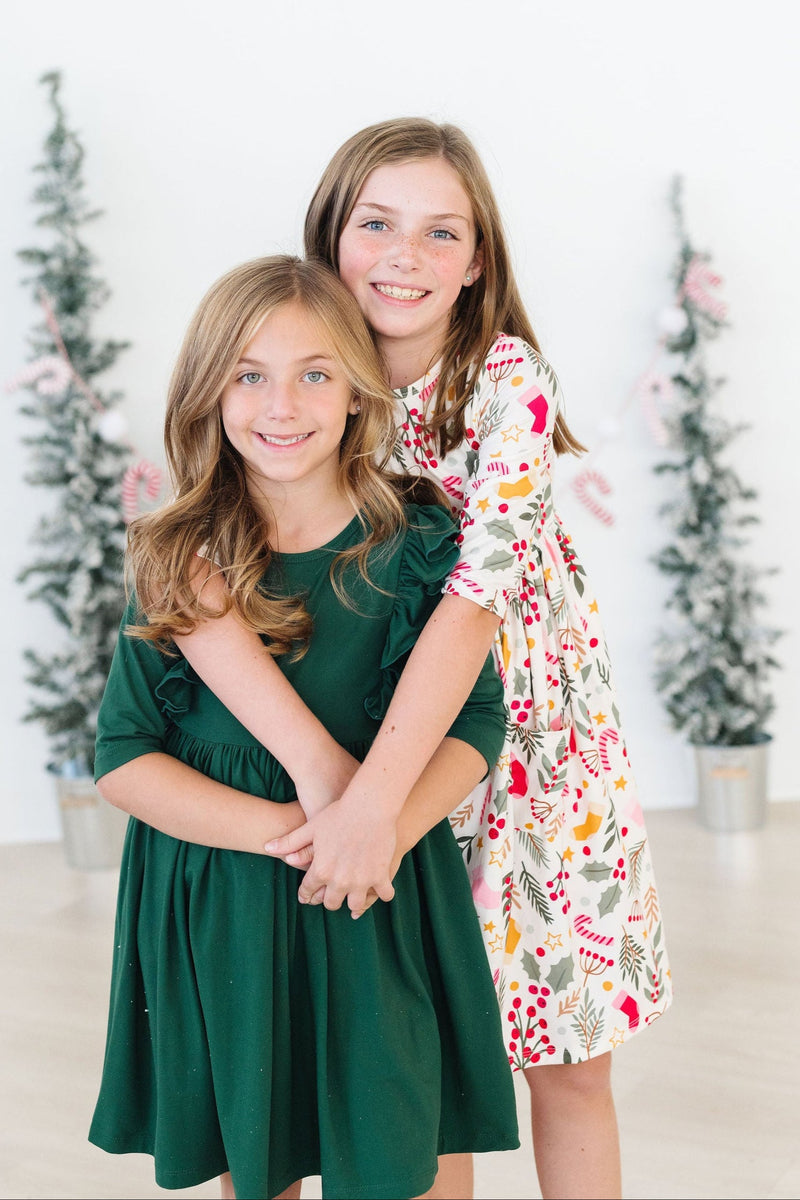 Holly Jolly Christmas 3/4 Sleeve Pocket Twirl Dress - 3