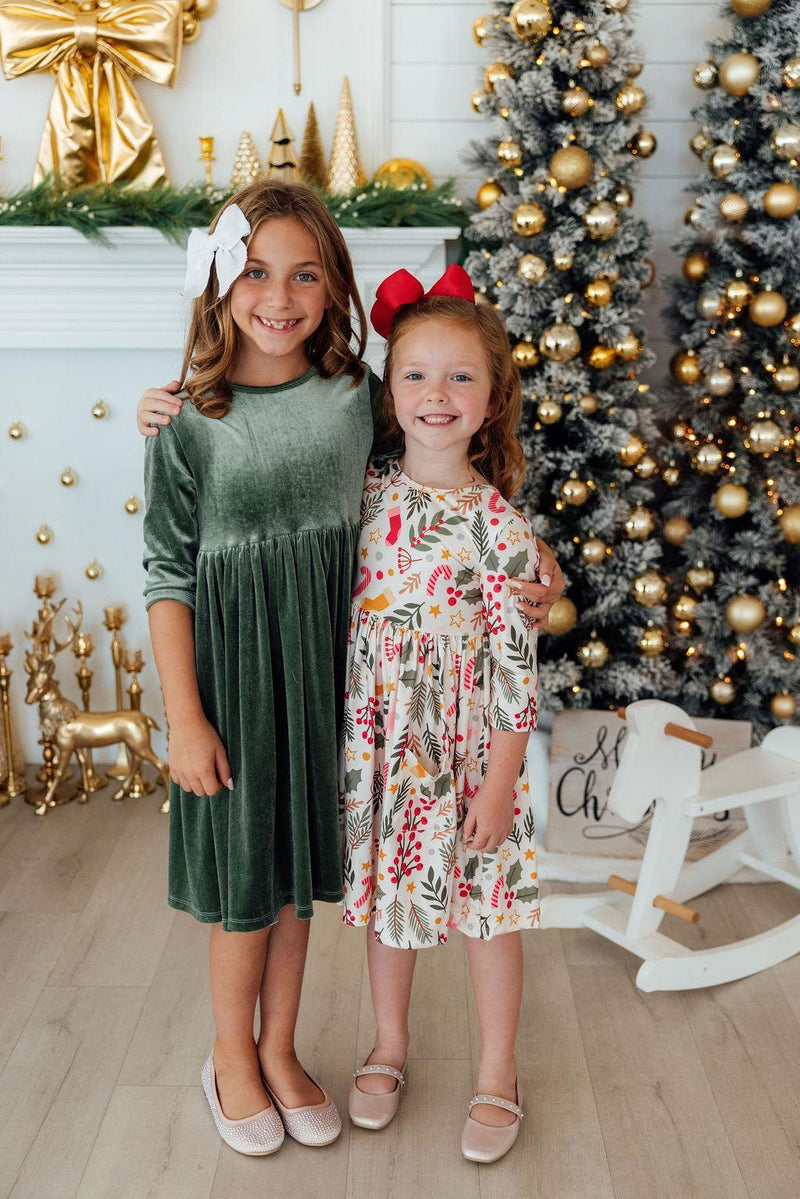 Holly Jolly Christmas 3/4 Sleeve Pocket Twirl Dress - 4