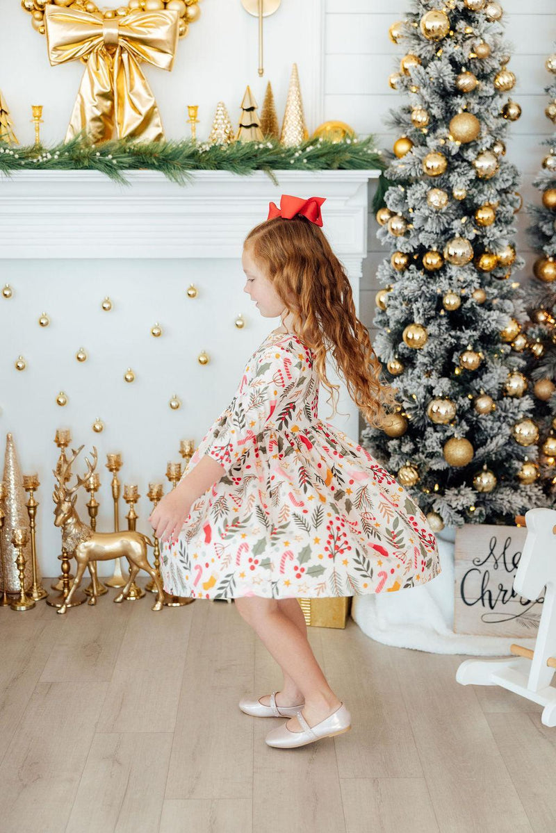 Holly Jolly Christmas 3/4 Sleeve Pocket Twirl Dress - 5