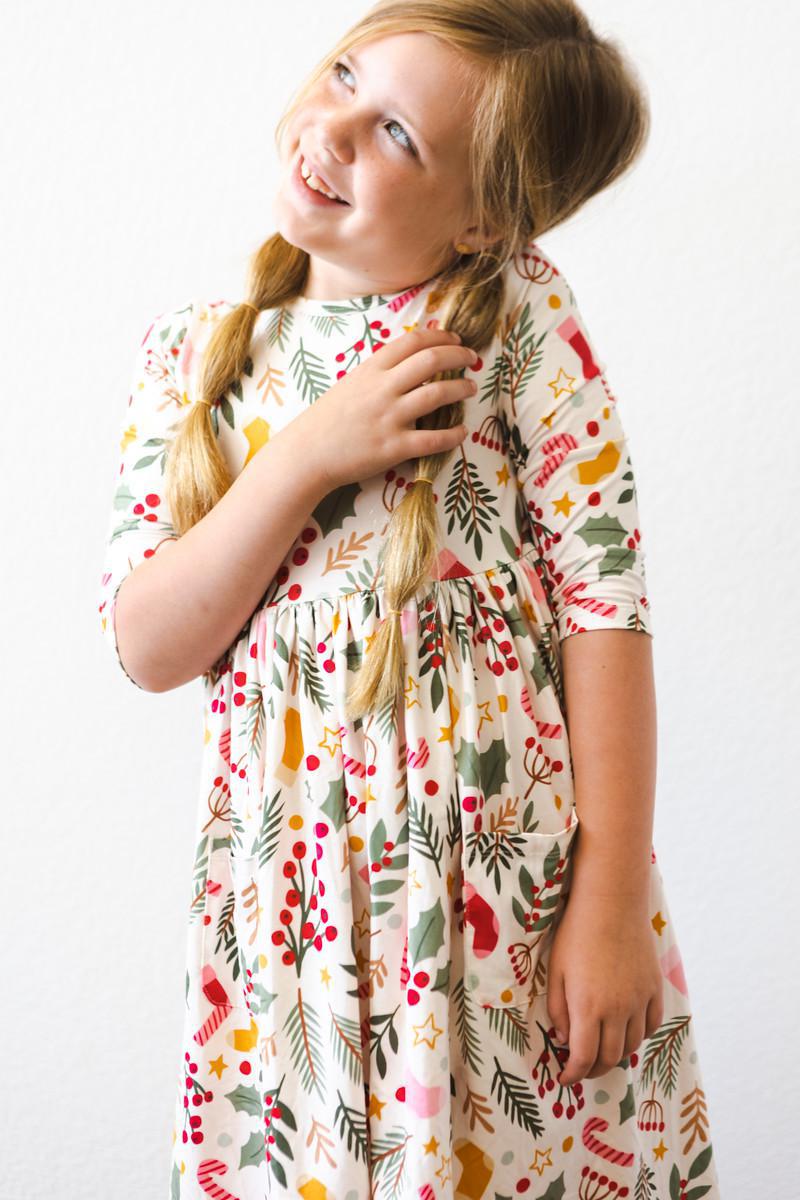 Holly Jolly Christmas 3/4 Sleeve Pocket Twirl Dress - 9
