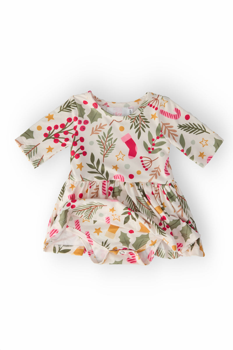 Holly Jolly Christmas 3/4 Sleeve Twirl Bodysuit - 2
