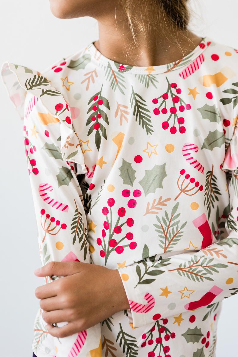 Holly Jolly Christmas L/S Ruffle Tee - 4
