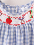 Girls Back to School Smocking Pencil Apple Embroidered Plaid Dress - 3
