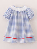 Girls Back to School Smocking Pencil Apple Embroidered Plaid Dress - 2