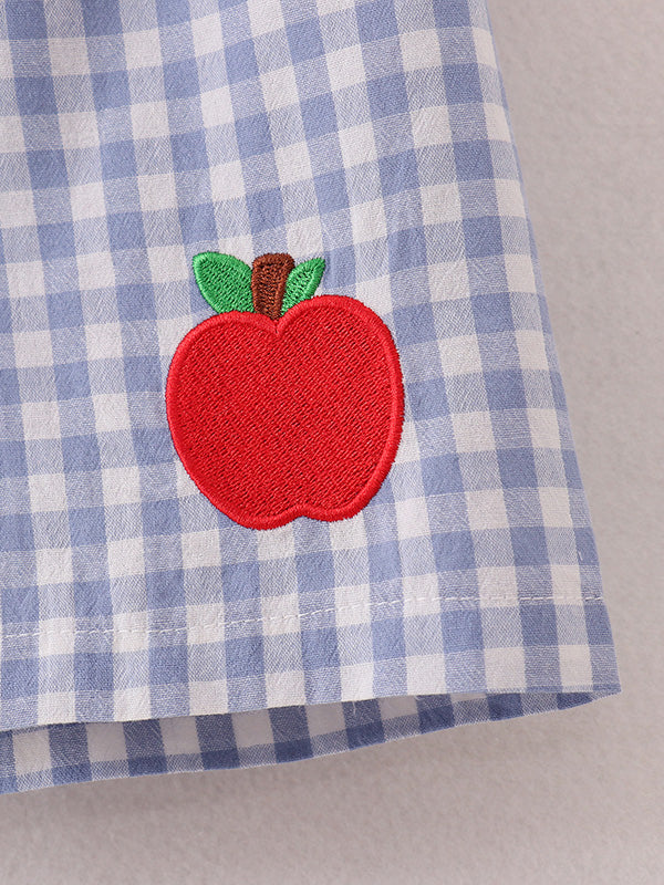 Boys Back to School Pencil Apple Applique Plaid Shorts Set - 10