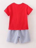 Boys Back to School Pencil Apple Applique Plaid Shorts Set - 12