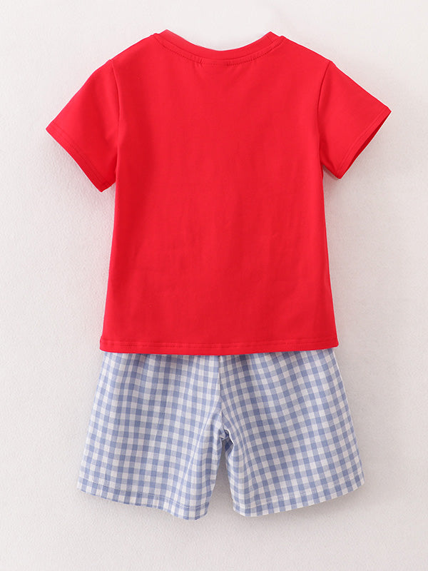 Boys Back to School Pencil Apple Applique Plaid Shorts Set - 12
