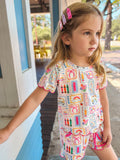 Back to School Print Girl Short Set Scallop Hem - 19
